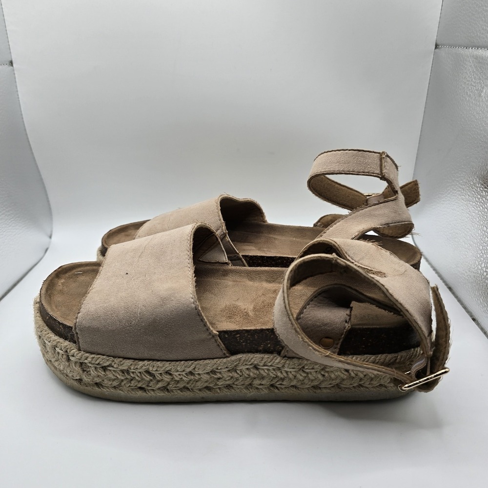 Dunas Women's Size 9 Light Tan Suede Espadrille Platform Ankle Strap Sandals